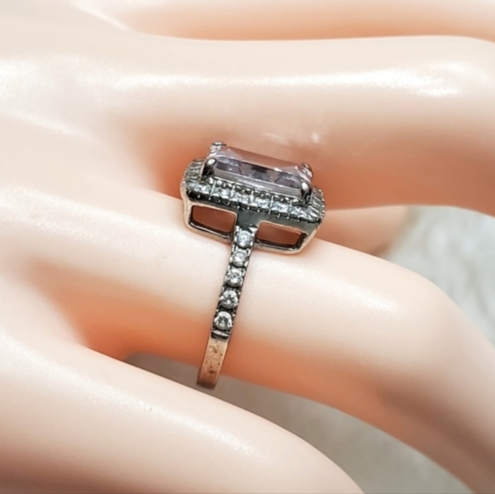 3 CT Emerald Cut AAA CZ Halo Ring - Picture 4 of 7